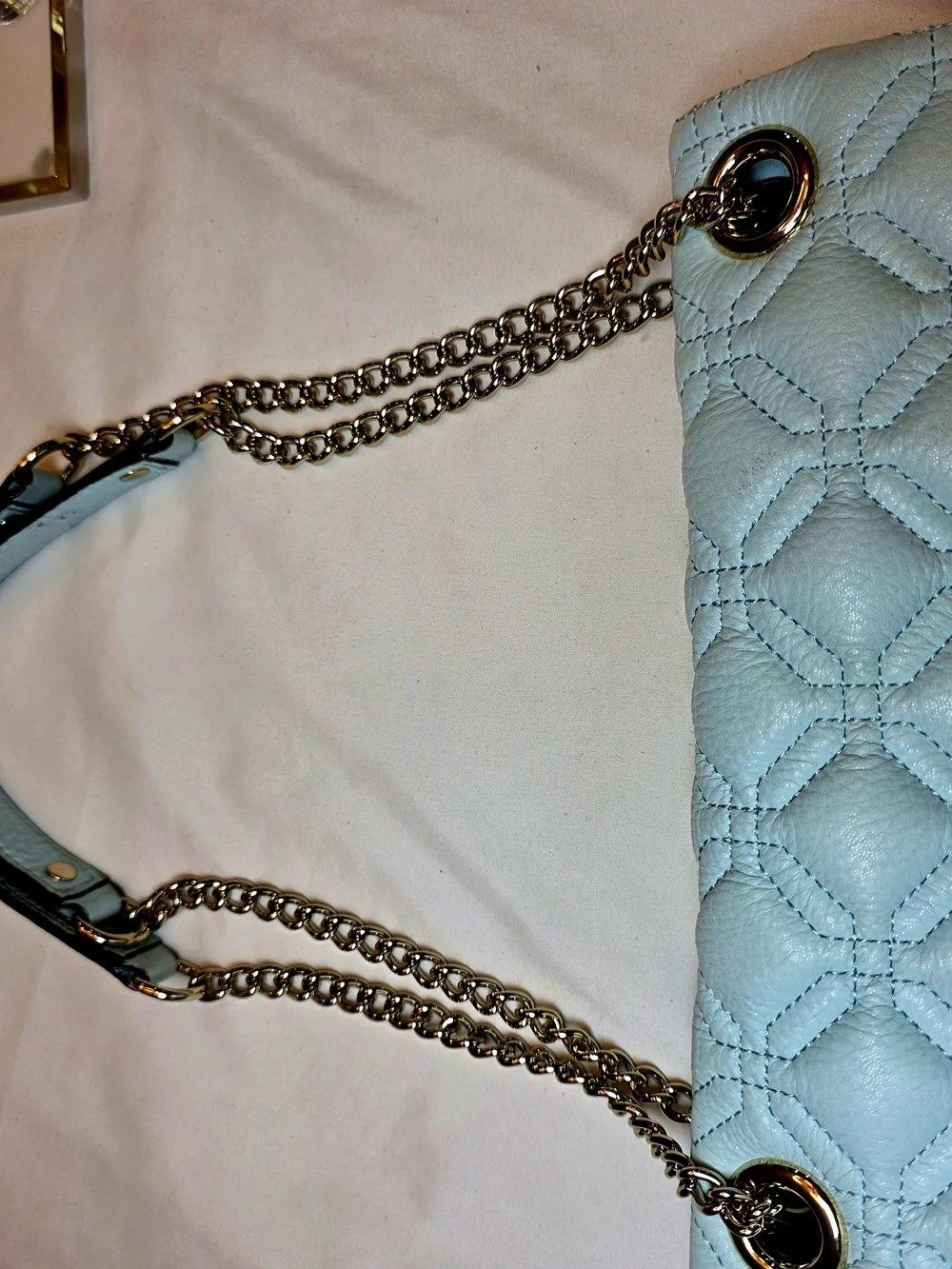 Kate Spade Blue Quilted Leather Chain Shoulder Bag Gold Turn Lock 2008-2012 Era